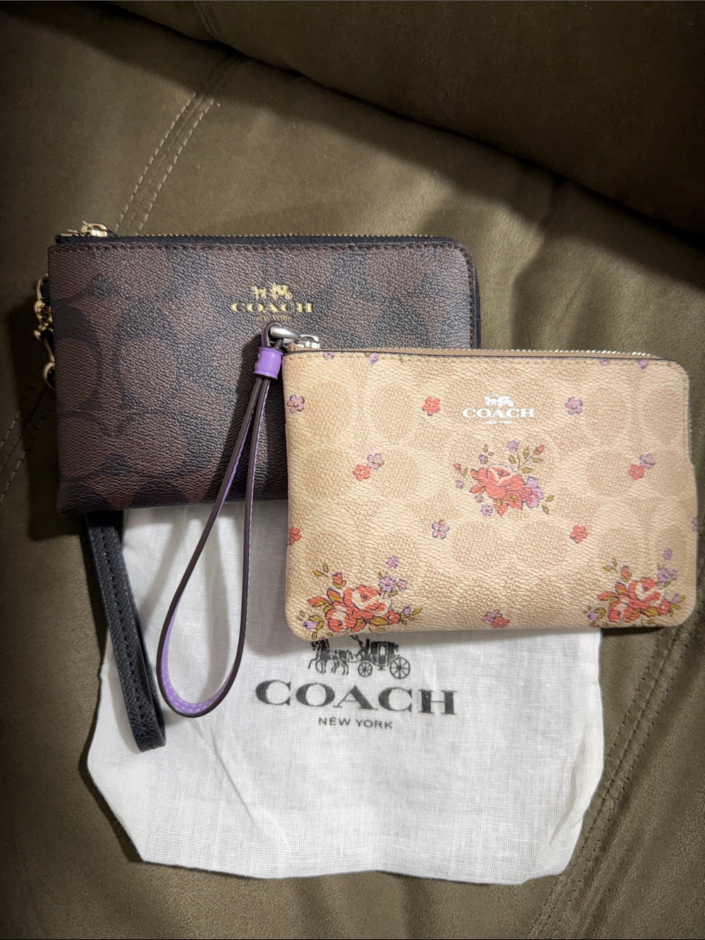Coach 2 Wristlet Lot Signature Canvas Double Zip & Floral Corner Zip + Dust Bag - Picture 8 of 8